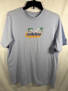 adidas Light Blue Graphic Short Sleeve Tee with Yellow & Green Accents